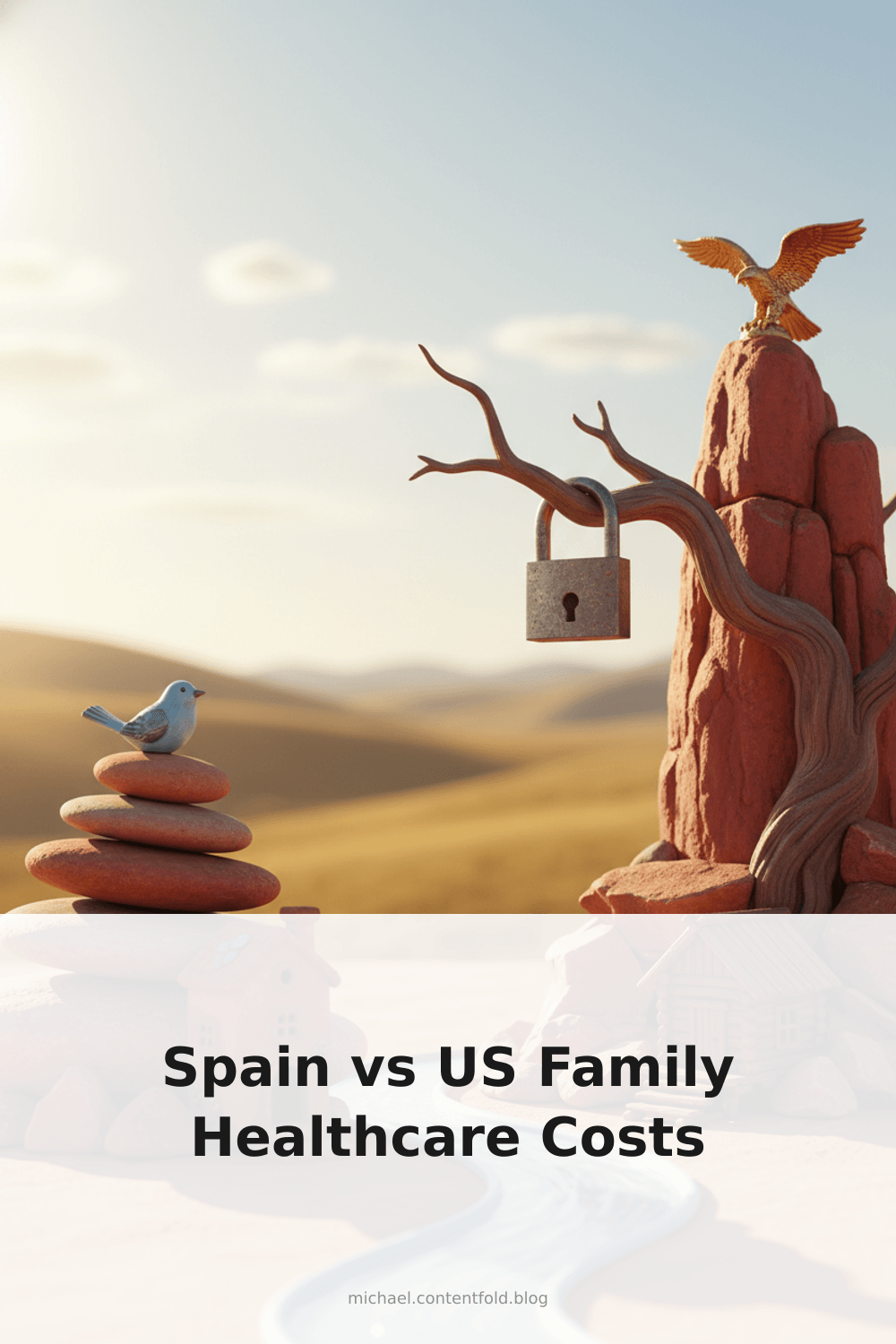 Pinterest infographic: Healthcare in Spain vs US cost for a family of 6 - tips and insights about Comparing healthcare in Spain vs the US for expat families